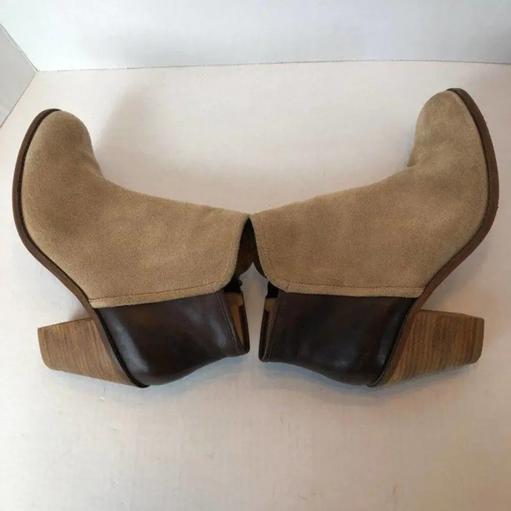 SOFTWALK S15558-256 Tan Suede/ Brown Leather Heeled Boot Womens 9W Boho Bohemian